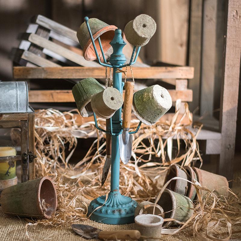 Blue Metal Cup Holder & Planter Stand