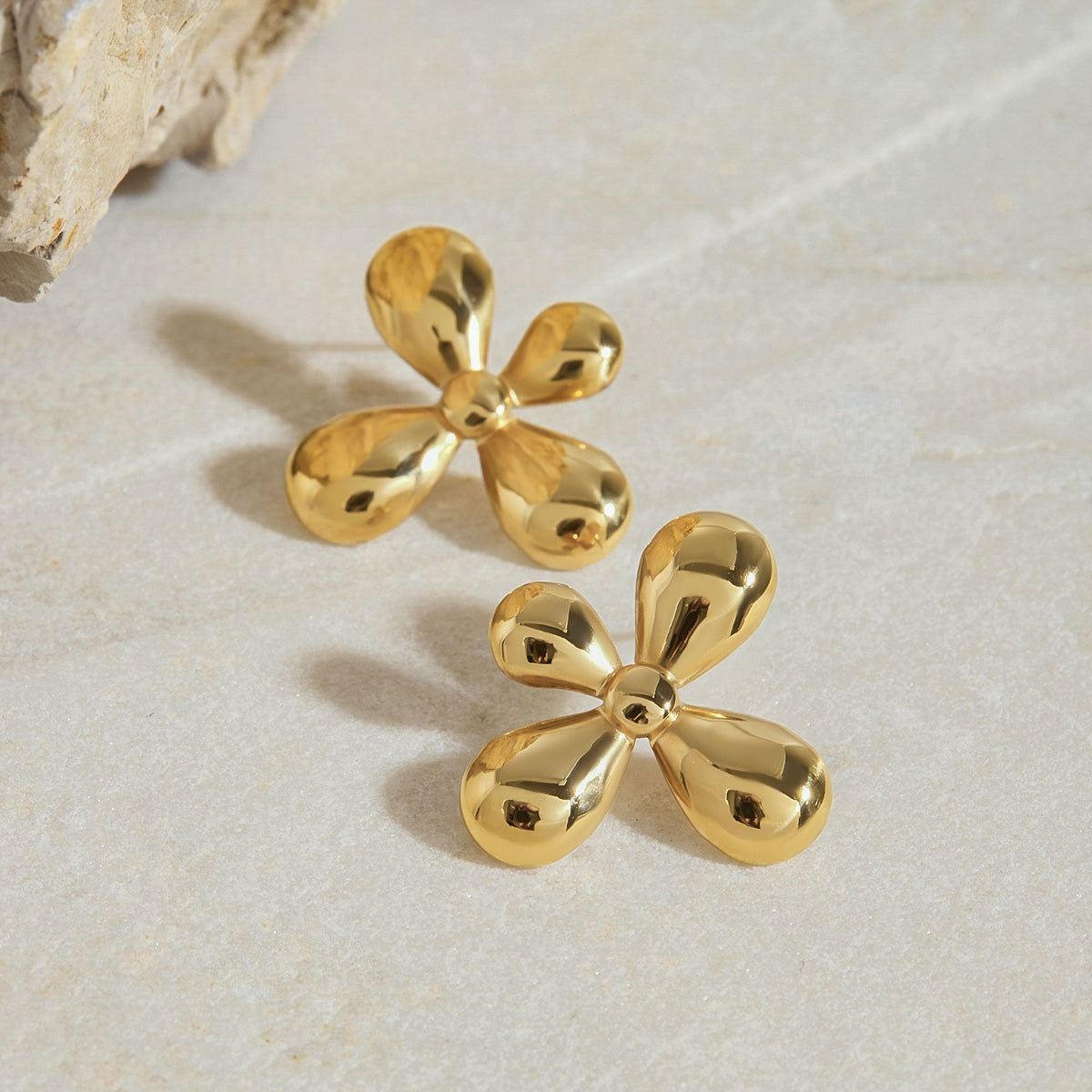 Gold Flower Earrings — 18K Gold Overlay