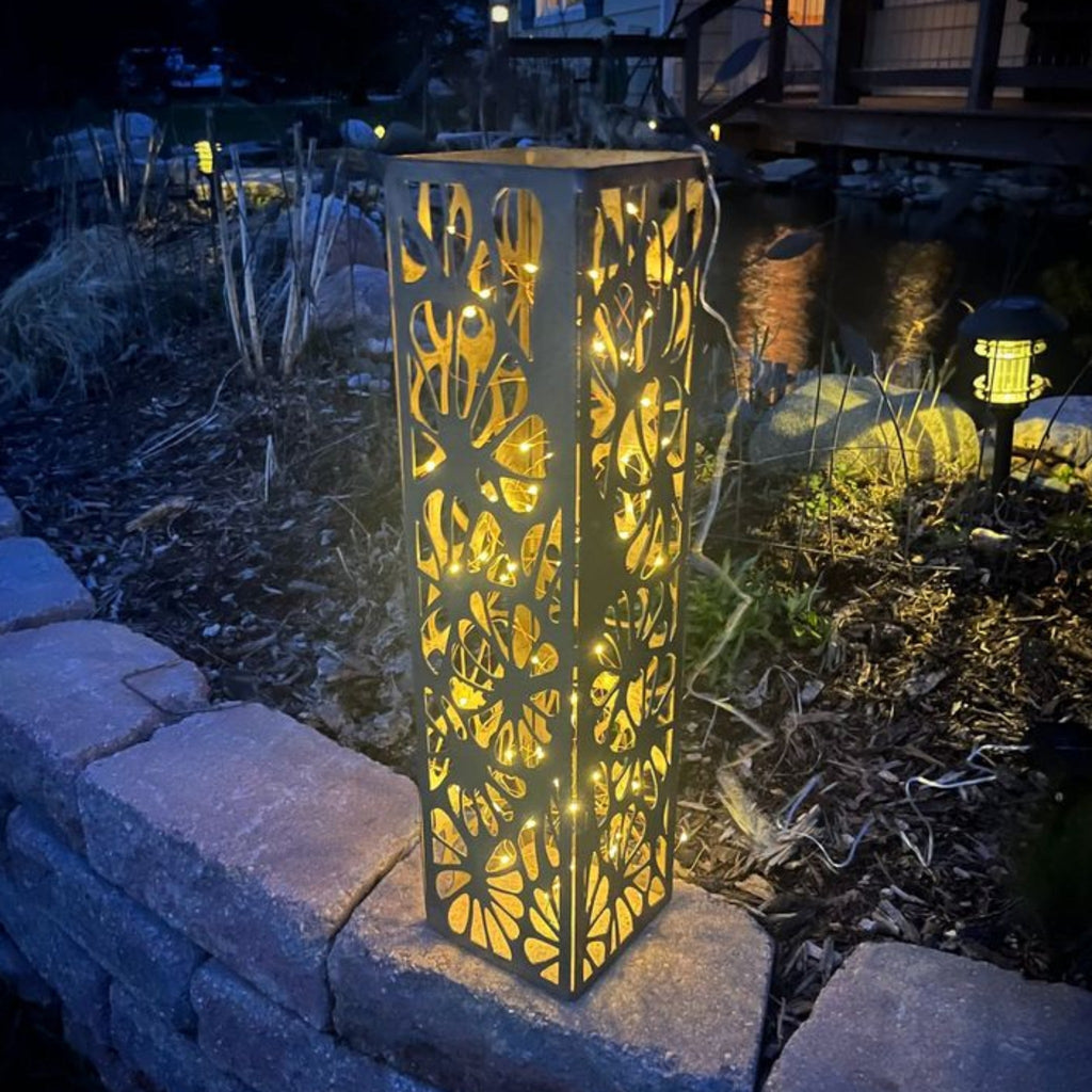 Floral Burst Steel Solar Luminary Pillar