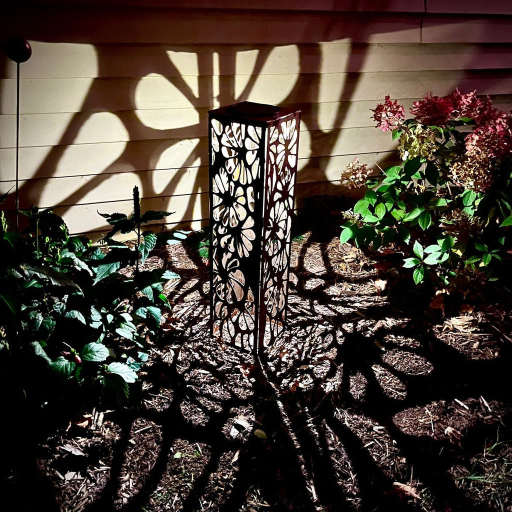 Floral Burst Steel Solar Luminary Pillar