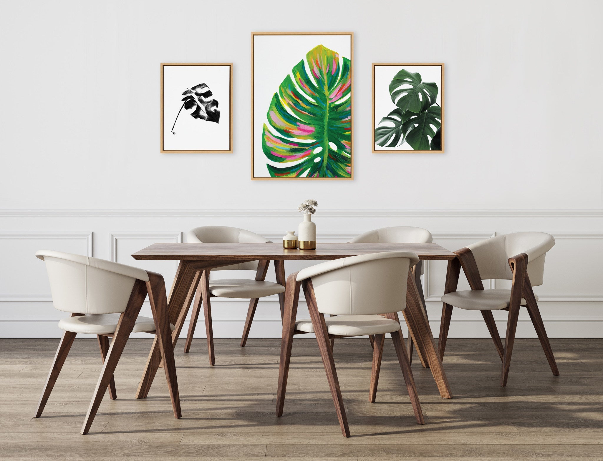 Sylvie Monstera Framed Canvas Art Set – EV Monstera, 582 Monstera & Monstera Leaves