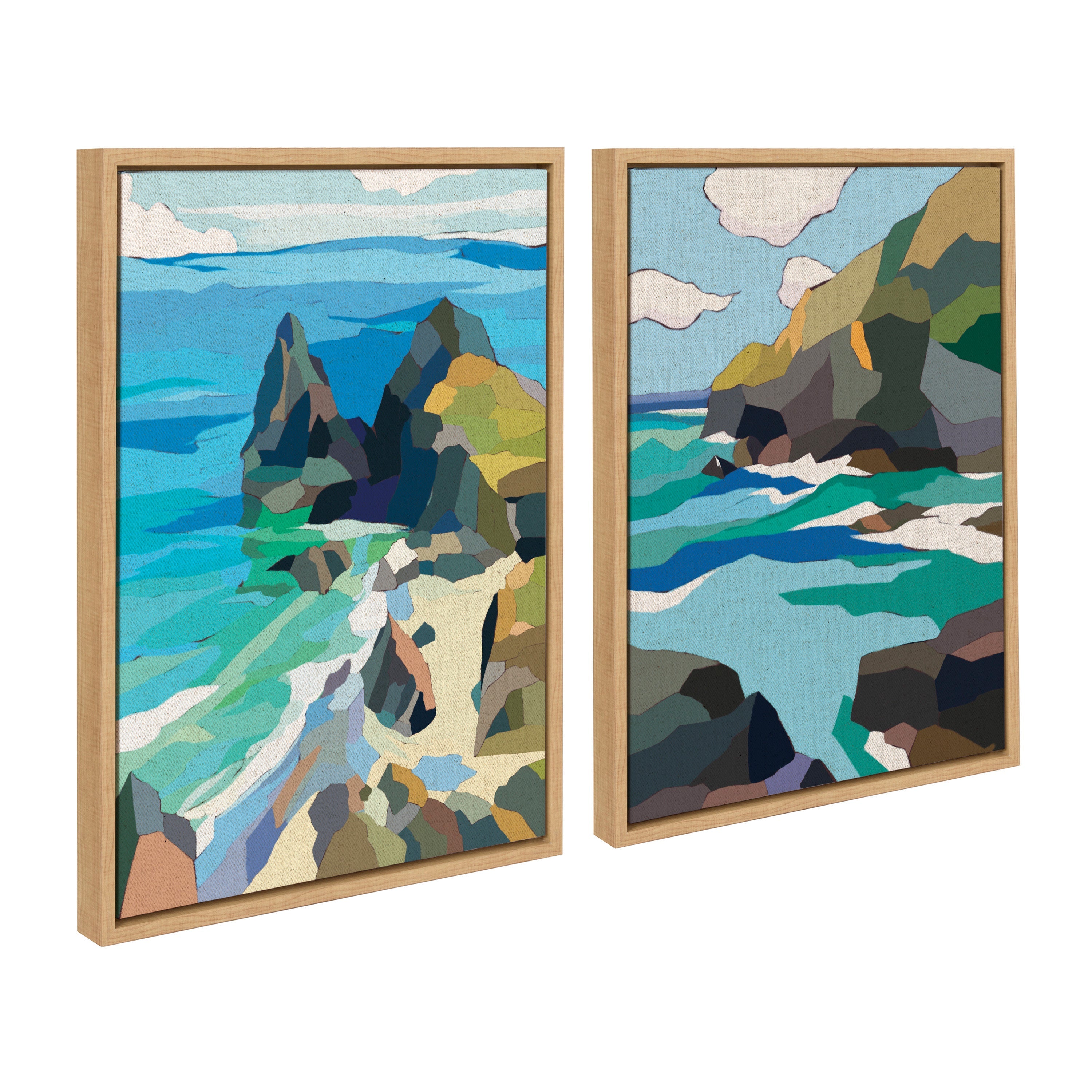 Sylvie Coast and Phi Phi on Neutral Linen Framed Canvas Art Set by Nikita Jariwala