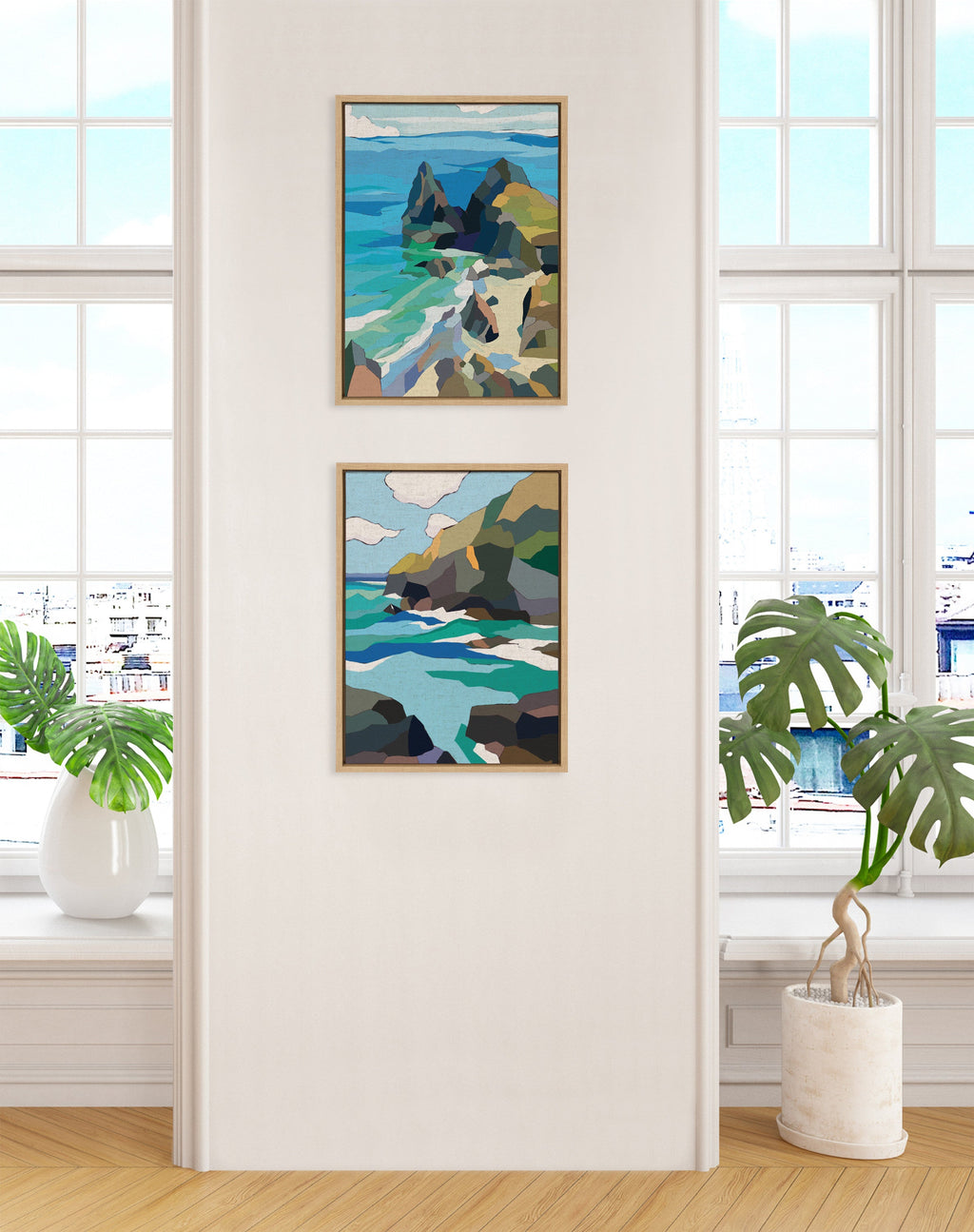 Sylvie Coast and Phi Phi on Neutral Linen Framed Canvas Art Set by Nikita Jariwala
