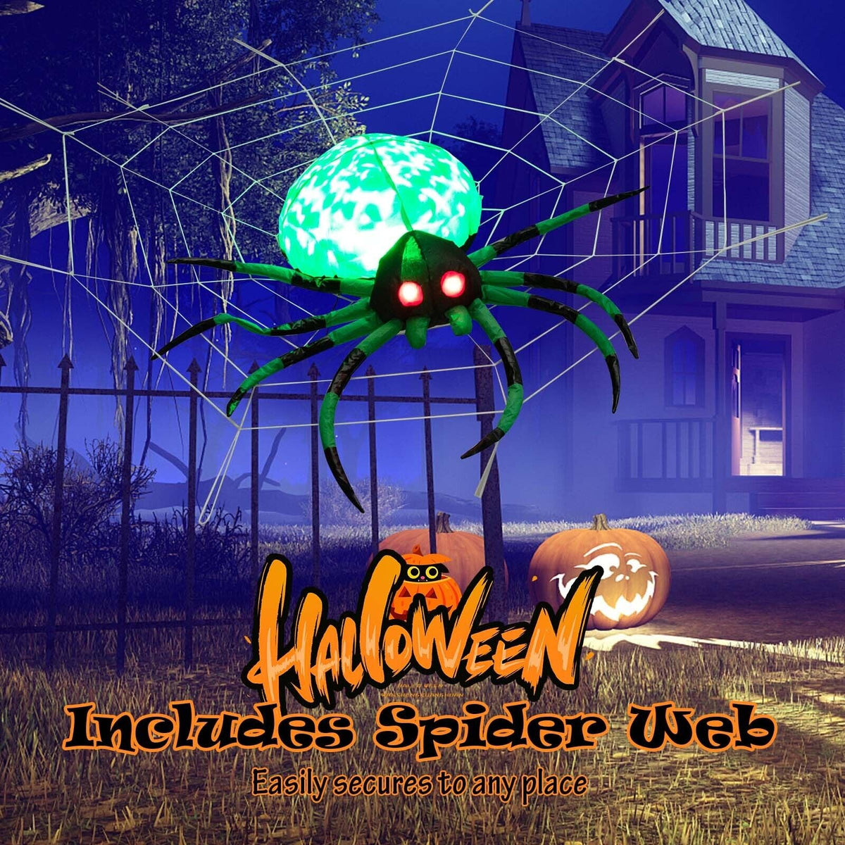 Light-Up Inflatable Halloween Spider with Web