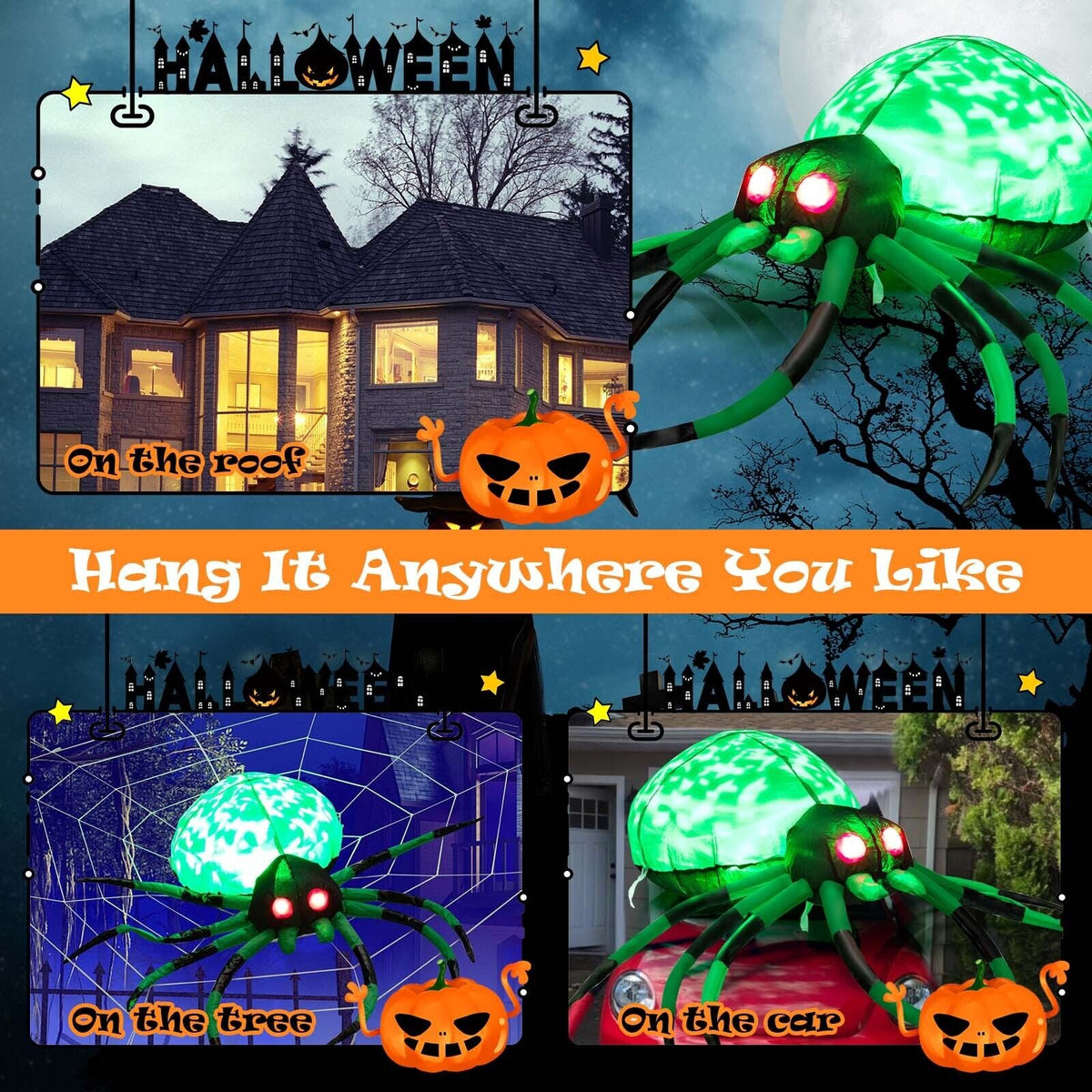 Light-Up Inflatable Halloween Spider with Web