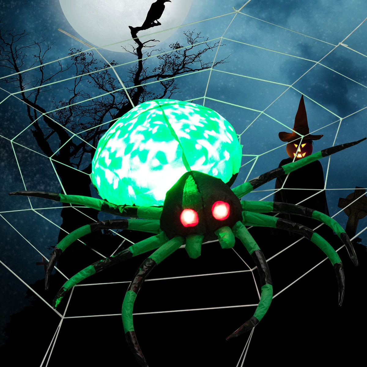 Light-Up Inflatable Halloween Spider with Web
