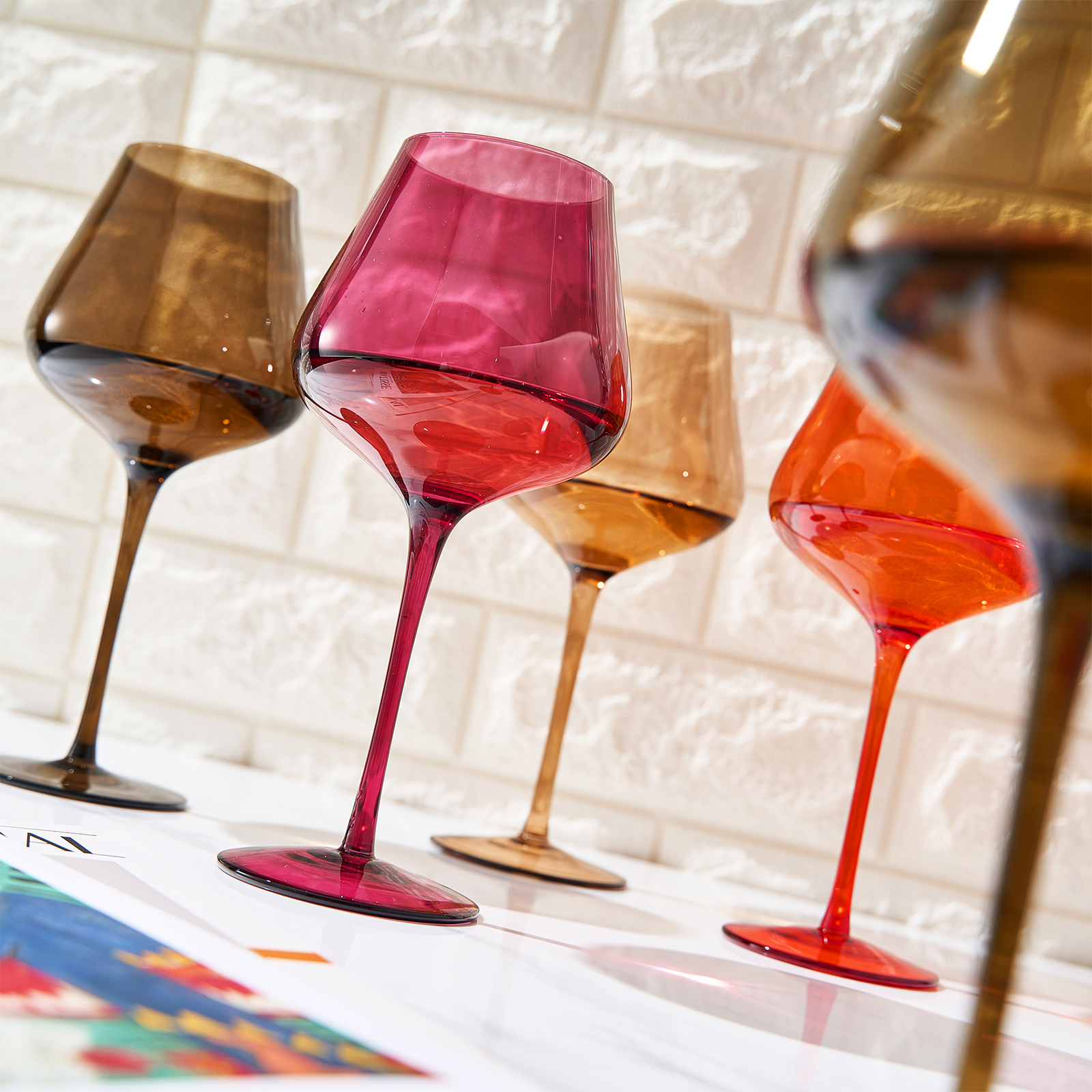 Stagioni Stemmed Wine Glassware, Set of 5, "Changing Weather"