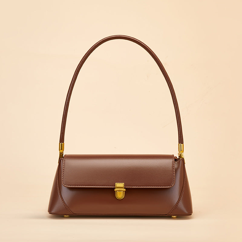 Small French women's genuine leather baguette bag
