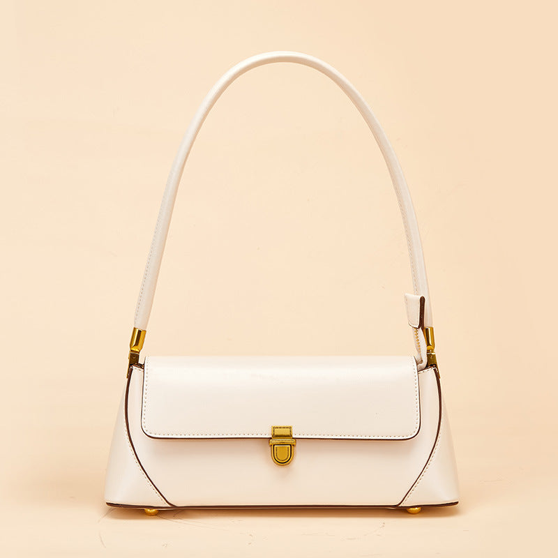 Small French women's genuine leather baguette bag