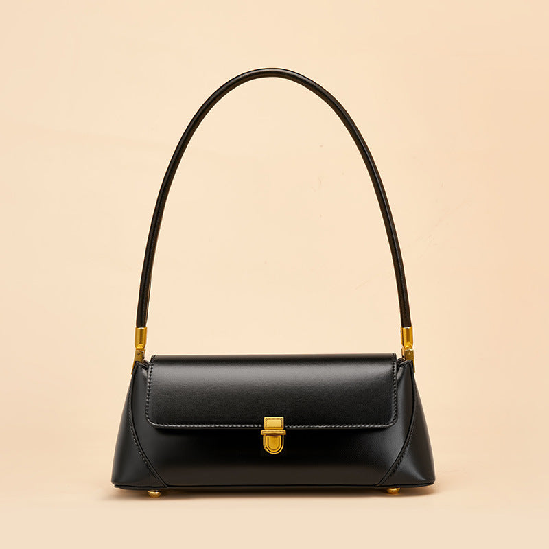 Small French women's genuine leather baguette bag