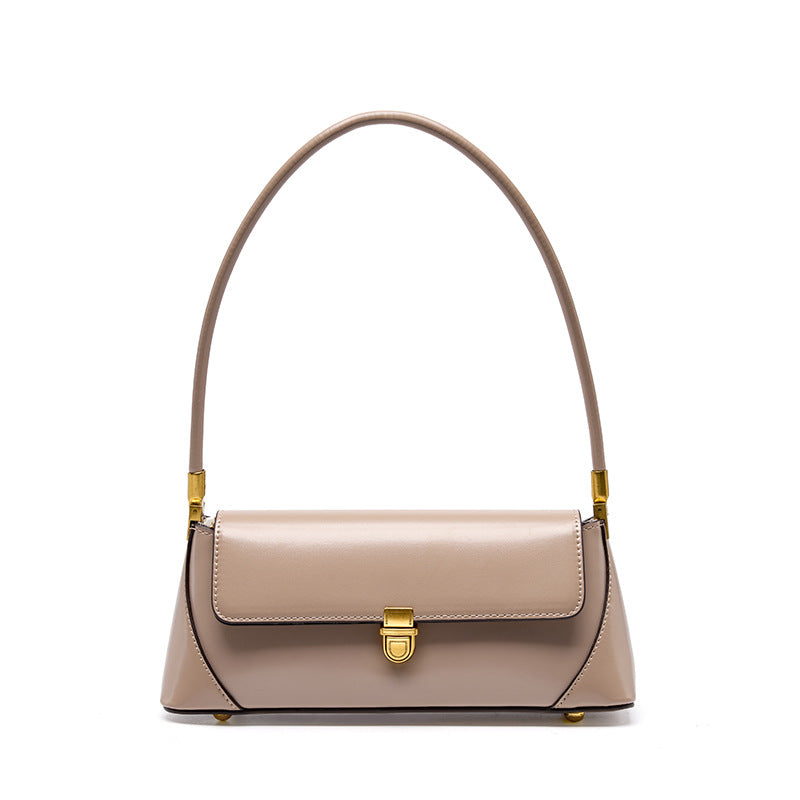 Small French women's genuine leather baguette bag