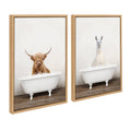 Sylvie Highland Cow & Llama Rustic Bubble Bath Framed Canvas Art Set by Amy Peterson